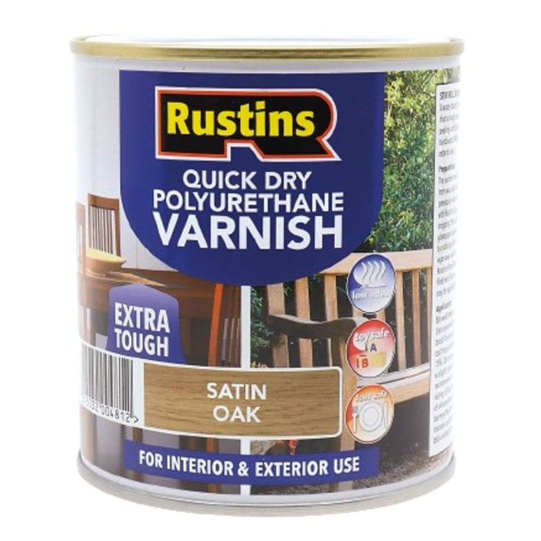 Rustins Quick Drying Polyurethane Varnish Satin 250ml - Oak | R695023