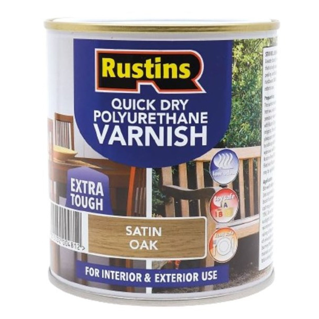 Rustins Quick Drying Polyurethane Varnish Satin 500ml - Oak | R695024