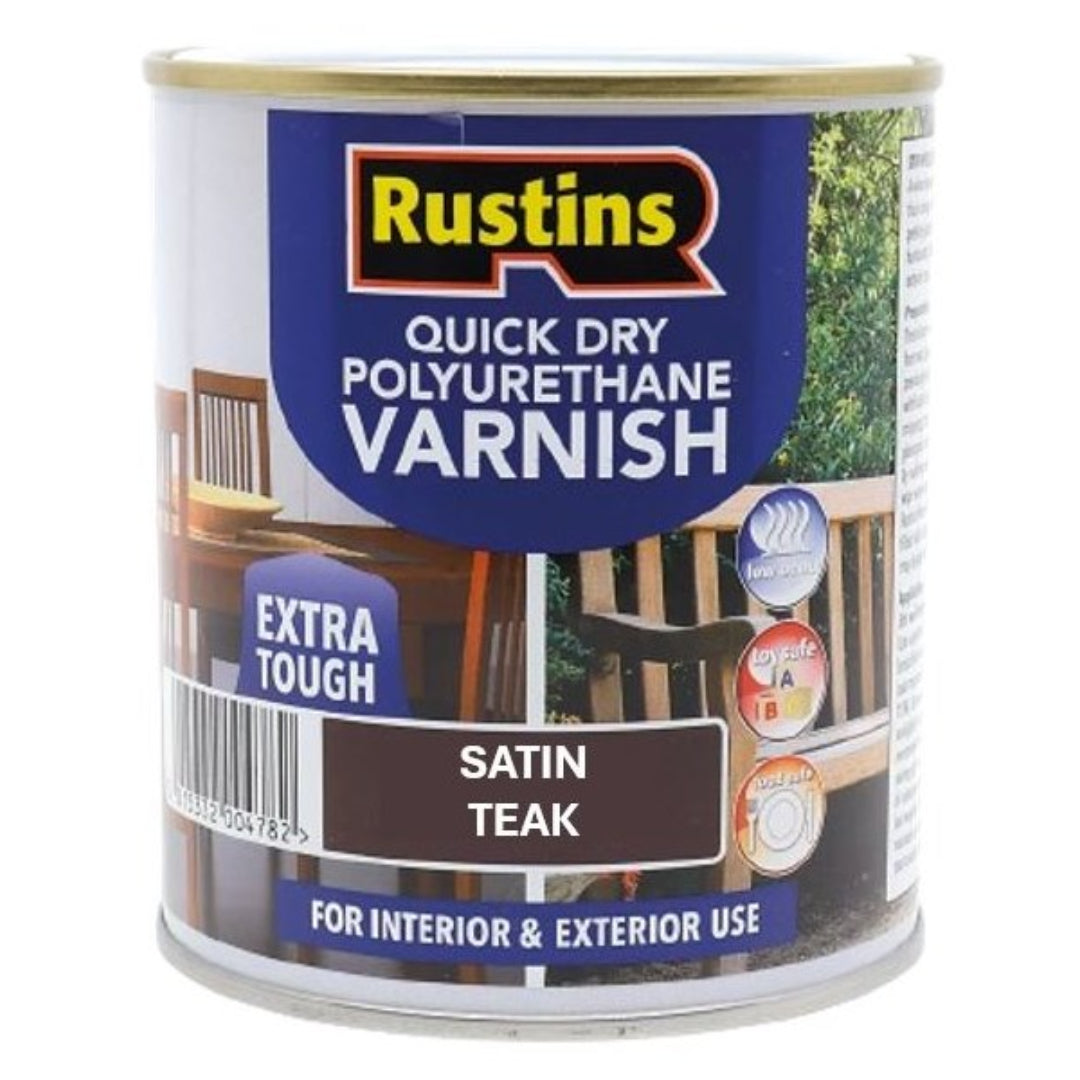 Rustins Quick Drying Polyurethane Varnish Satin 250ml - Teak | R695015