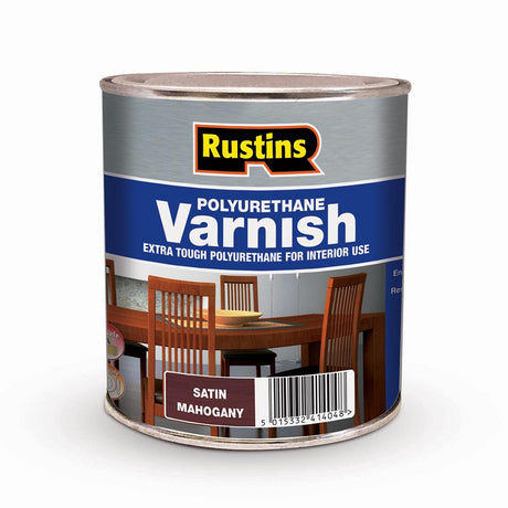 Rustins 500ml Polyurethane Satin Varnish - Mahogany | R436002