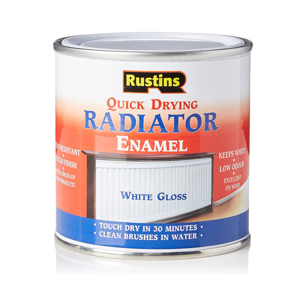Rustins Quick Drying Radiator Enamel Paint 250ml - Gloss White | R690173