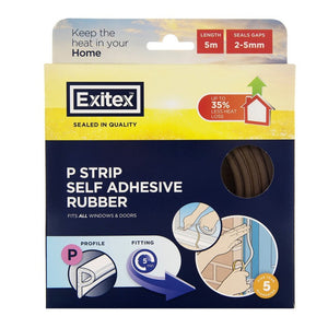 Exitex P Strip Draught Excluder Self Adhesive Foam 5180mm - Brown
