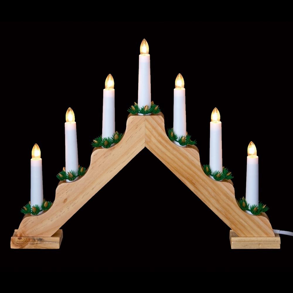 Premier 39cm - Traditional 7 Light Wooden Candlebridge ( Candle Arch ) - Natural | FLI96025