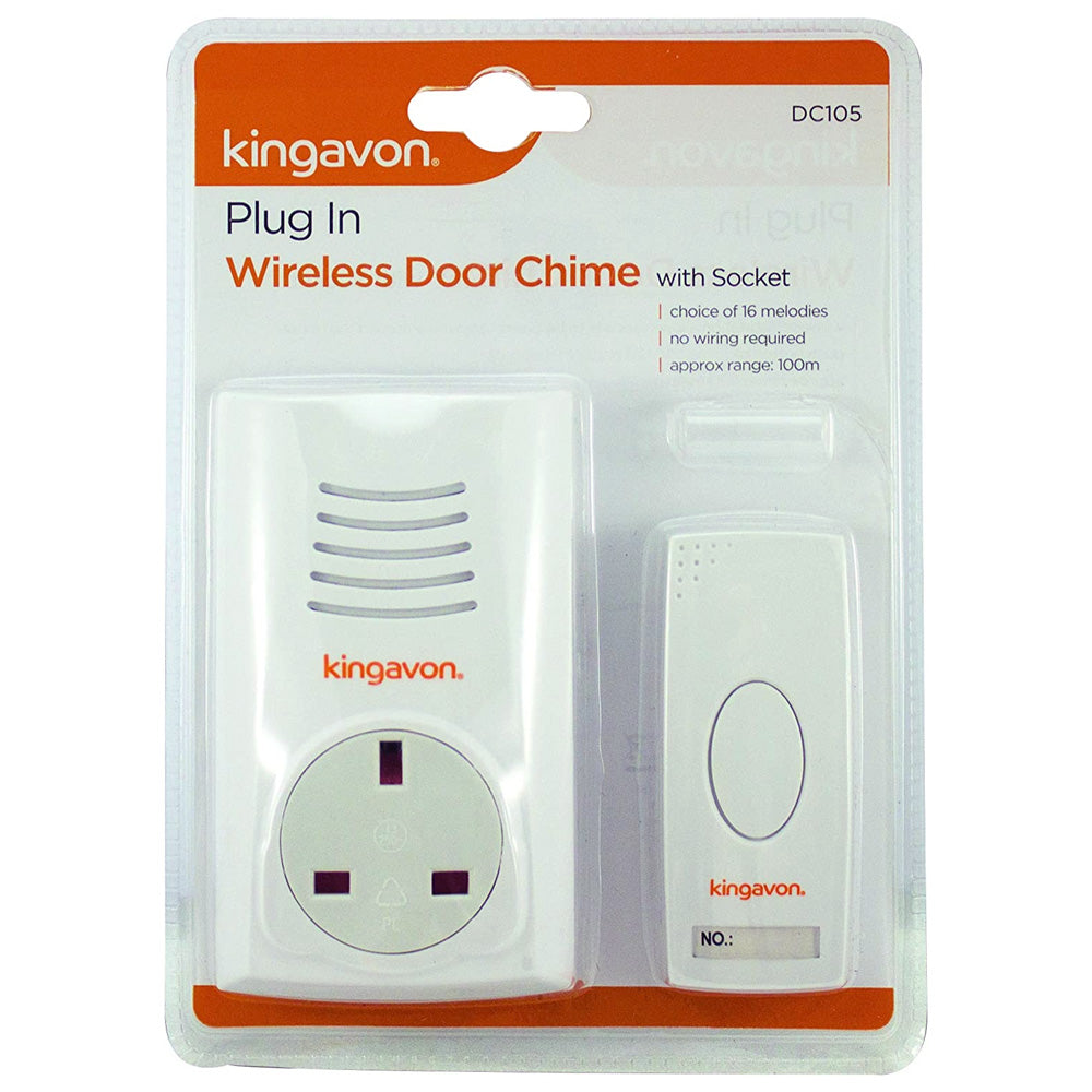 Kingavon Plug-in Wireless Door Bell Chime With Socket - White | Dc105