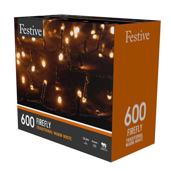 Traditional Firefly Christmas Lights 600 - Warm White | P037225