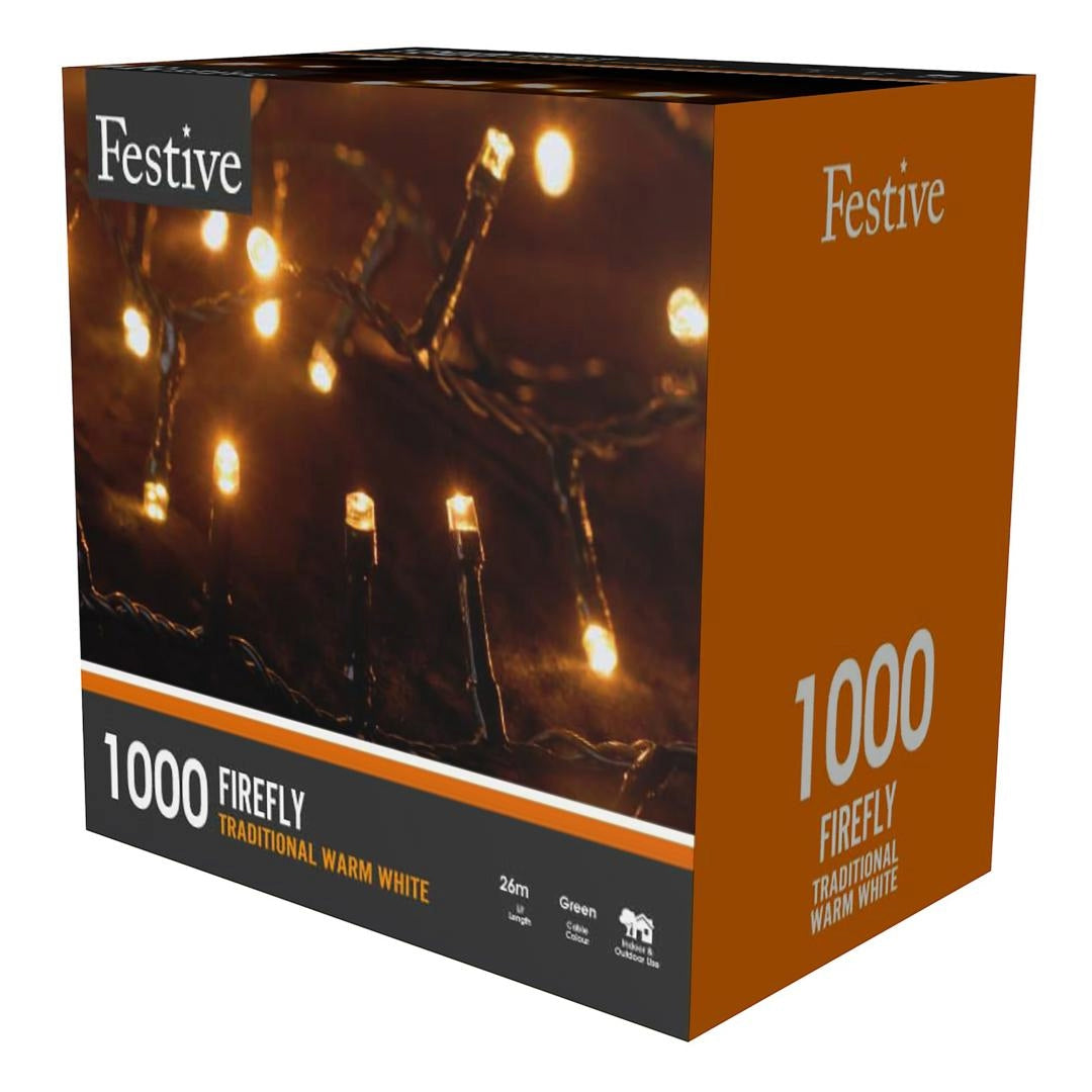 Festive Traditional Firefly Christmas Lights 1000 - Warm White | P037226