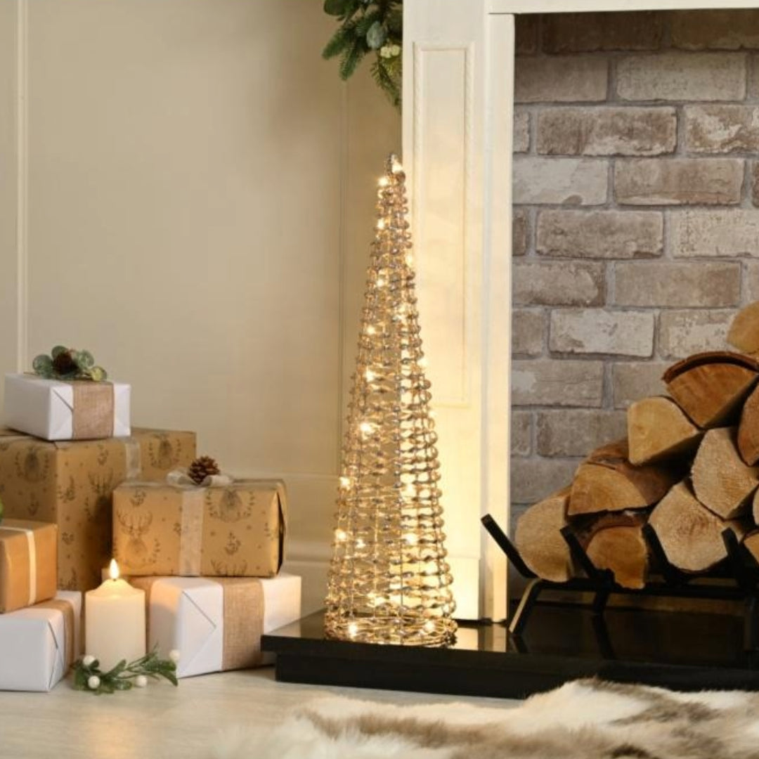 Festive LED Lit Battery Operated Champagne Gold Cone Tree - 60cm | P051897