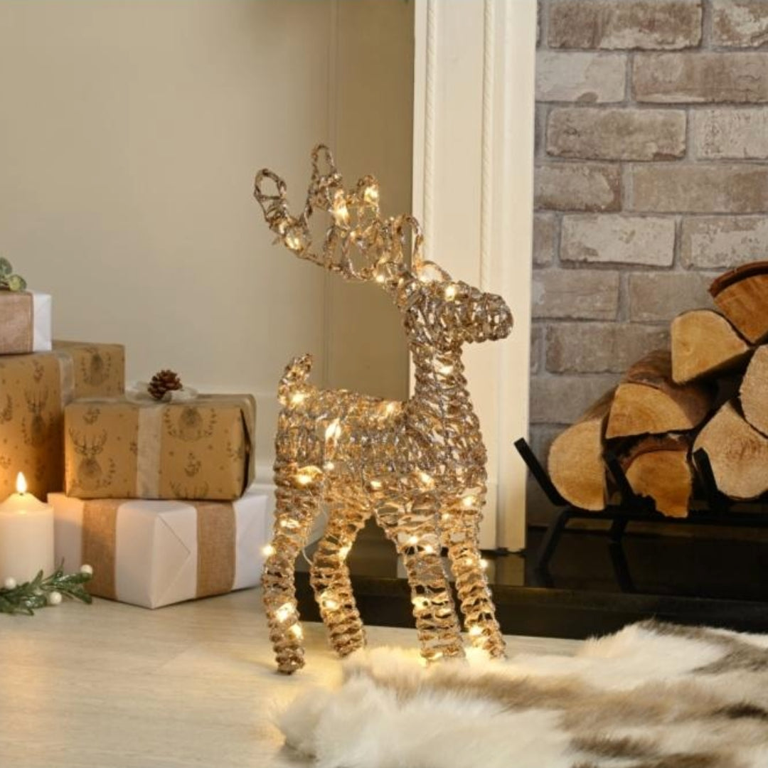 Festive LED Lit Battery Operated Champagne Gold Reindeer - 55cm | P051899