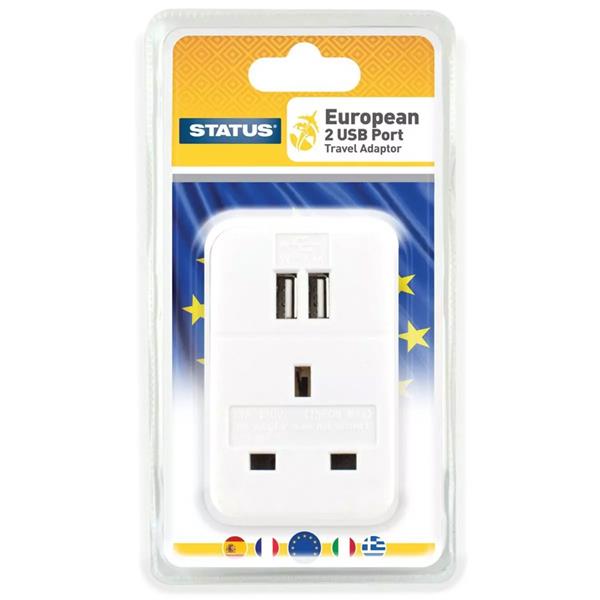 Status UK to Europeon Travel Adaptor with 2 USB Ports - White | SEUROPLUGUSB