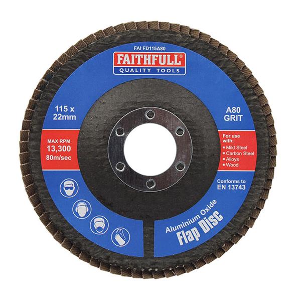 Faithfull Aluminium Oxide Flap Disc 115mm x 22mm 80 Grit | FAIFD115A80