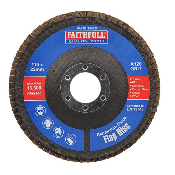 Faithfull Aluminium Oxide Flap Disc 115mm x 22mm 120 Grit | FAIFD115A120