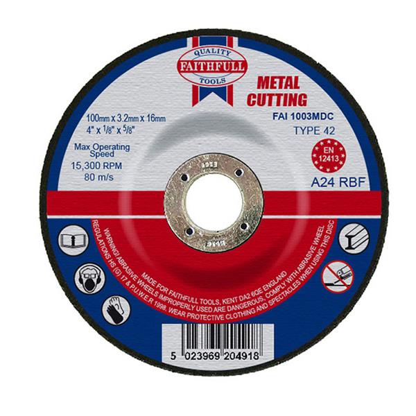 Faithfull Depressed Centre Metal Cut Off Disc 100 x 3.2 x 16mm | FAI1003MDC