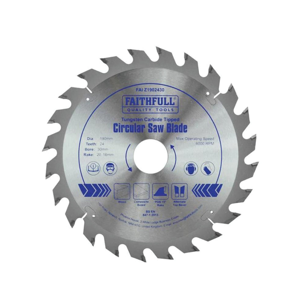 Faithfull TCT Circular Saw Blade 190 x 30mm x 24T POS | FAIZ1902430