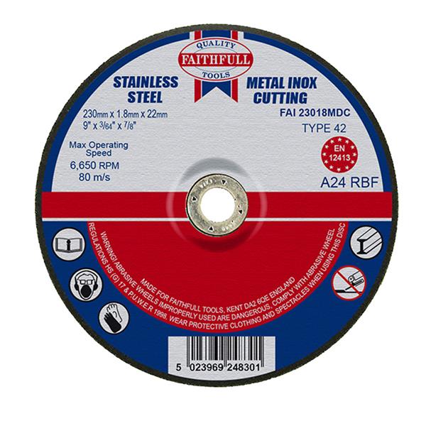 Faithfull Depressed Centre Stainless Steel Slim Cutting Disc 230 x 1.8 x 22.23mm | FAI23018MDC