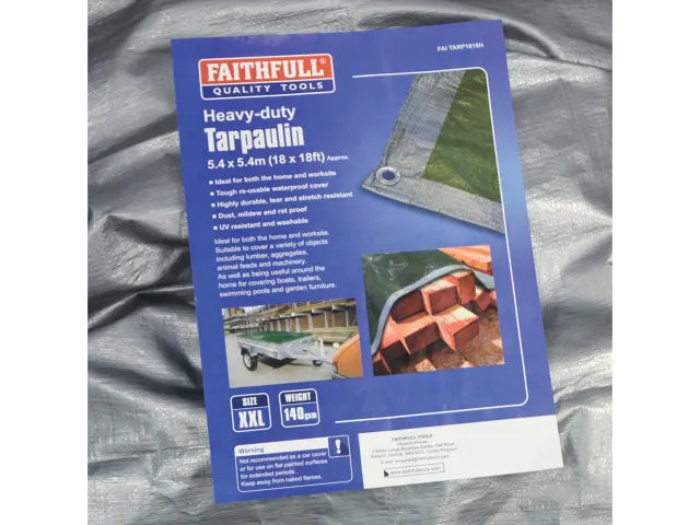 Faithfull Tarpaulin Green/Silver 5.4 Metre x 3.6 Metre ( 18ft x 12ft ) 80gsm | FAITARP1812