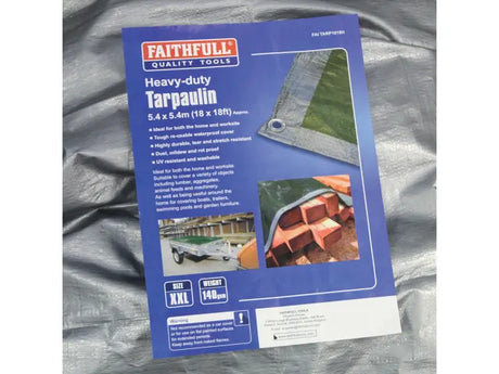 Faithfull Tarpaulin Green/Silver 5.4 Metre x 3.6 Metre ( 18ft x 12ft ) 80gsm | FAITARP1812