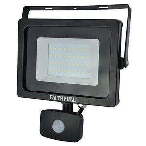 Faithfull SMD LED Security Flood Light with PIR 30W 2400 lumen 240V | FPPSLWM30S