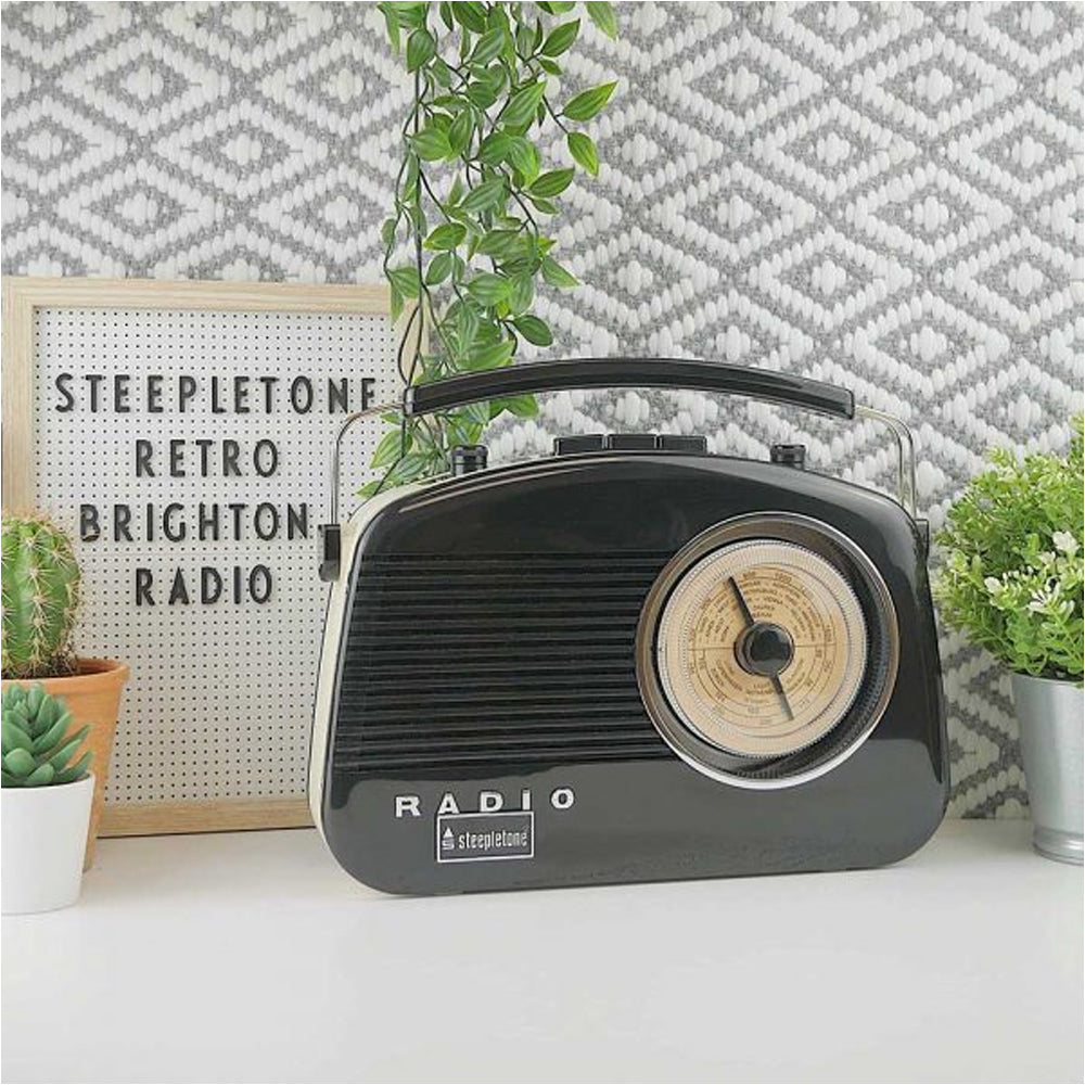 Steepletone Brighton 3 Band Portable Retro Radio - Black | BRIGHTONBLK