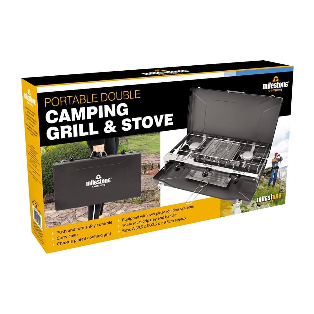 Milestone 4.5kW Double Burner Gas Camping Stove & Grill in Case