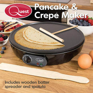 Quest Non Stick Crepe / Pancake / Flatbread Maker 1000W with Wooden Spatula | 35540