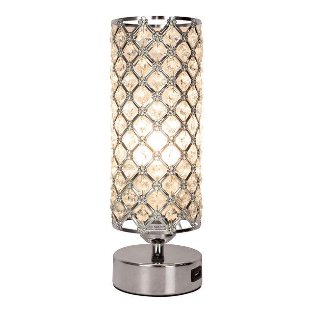 Anika Cylinder Shape Crystal Table Lamp with USB | 62309