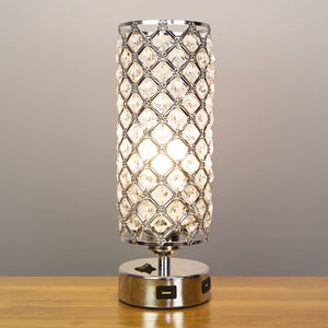 Anika Cylinder Shape Crystal Table Lamp with USB | 62309