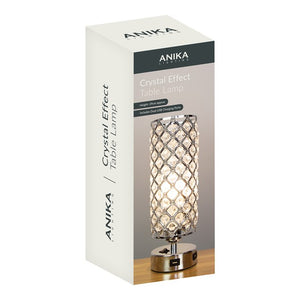 Anika Cylinder Shape Crystal Table Lamp with USB | 62309