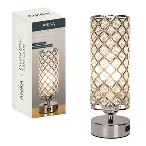 Anika Cylinder Shape Crystal Table Lamp with USB | 62309