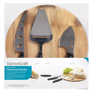 Kitchencraft Cheese Serving Set With Board and 3 Cheese Servers | KCCBSET