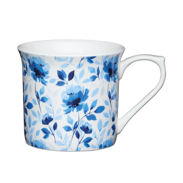 KitchenCraft Fluted China Blue Rose Mug | KCMFLT08