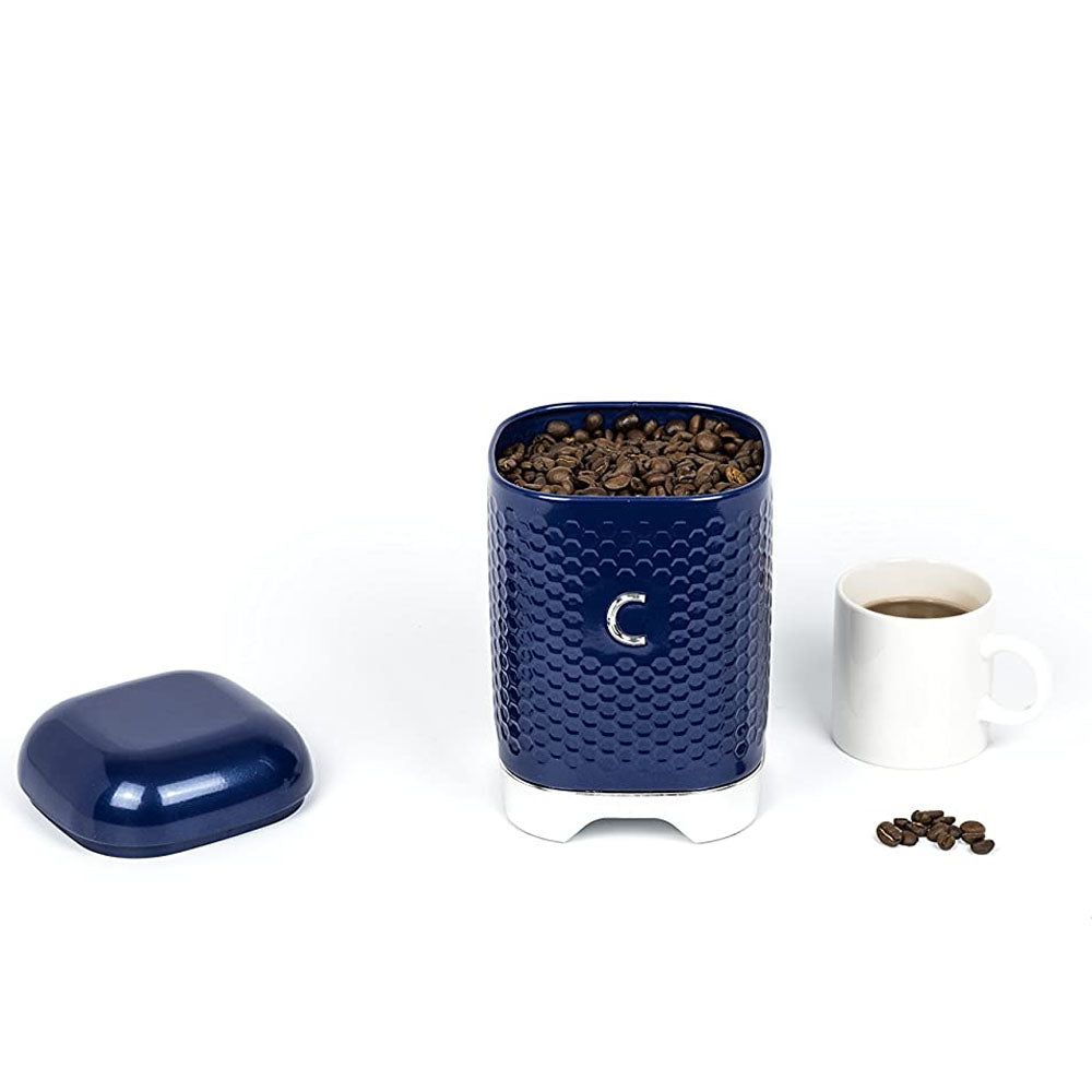 Lovello Retro Coffee Canister with Geometric Textured Finish - Midnight Navy | LOVCOFFEEBLU