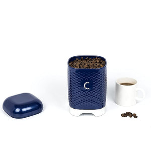 Lovello Retro Coffee Canister with Geometric Textured Finish - Midnight Navy | LOVCOFFEEBLU
