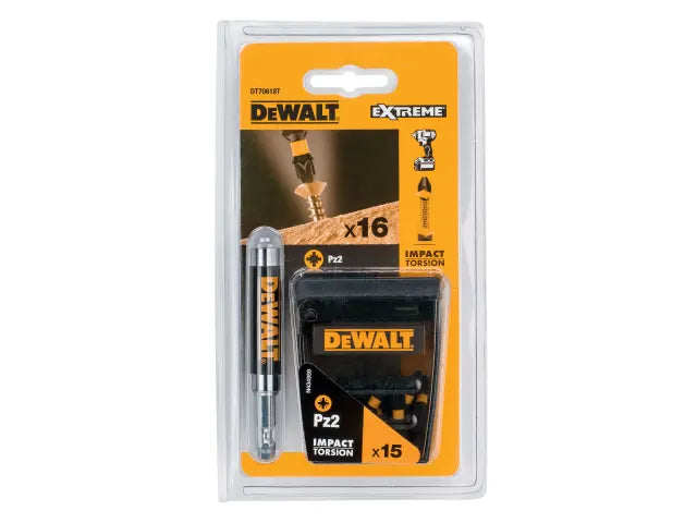 Dewalt Extreme Impact Torsion Bits PZ2 (Tic Tac Box 15) and Holder | DT70618TQ