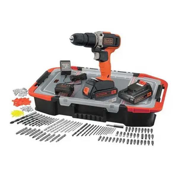 Black & Decker Combi Hammer Drill 18V 2 x 1.5Ah Li-ion Batteries + 160 Piece Kit | BCD003BAST