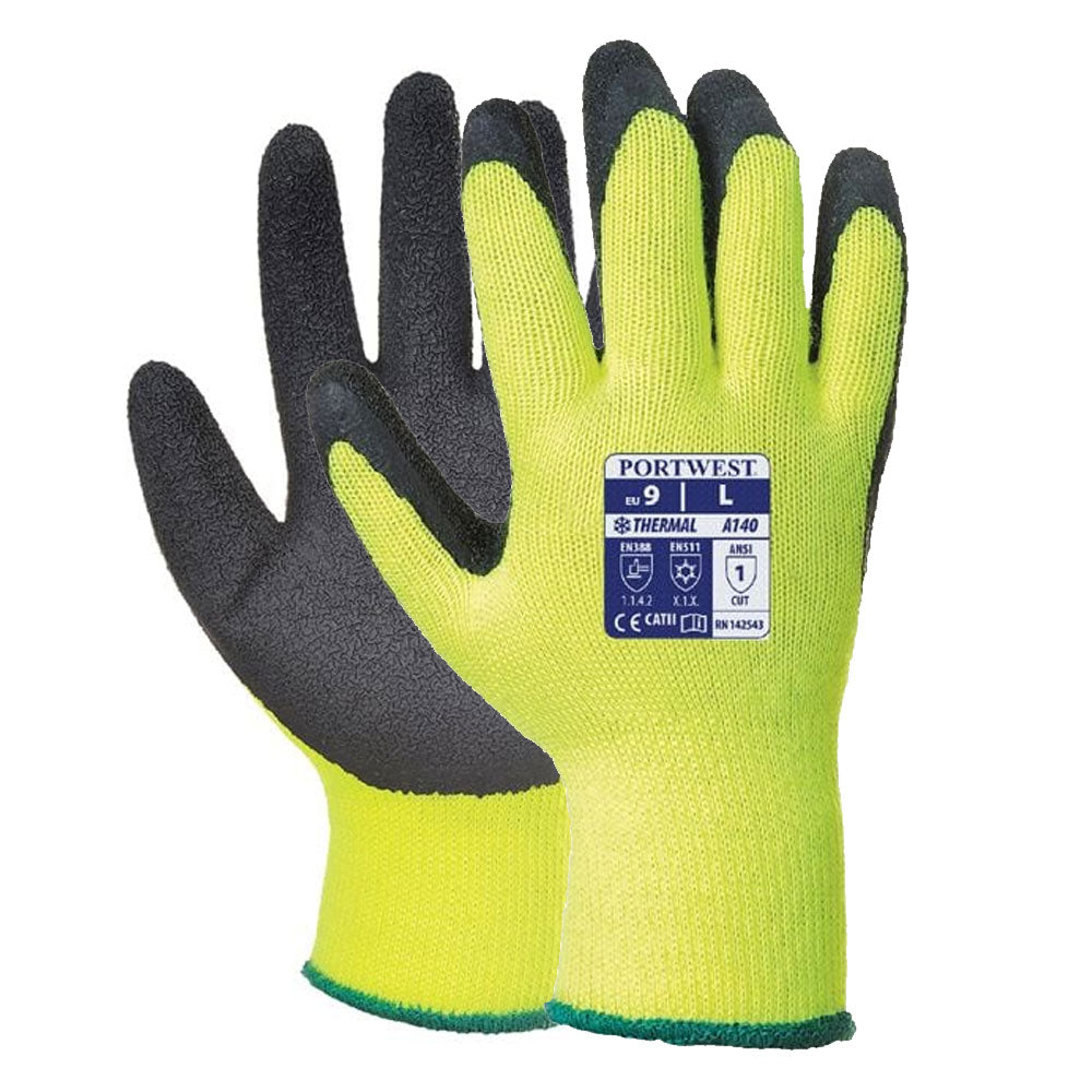 Portwest Thermal Grip Latex Gloves - Black/Yellow