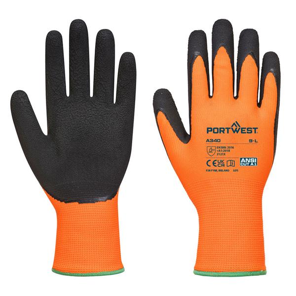 Portwest Hi-Vis Grip Glove - Latex - Orange/Black - X Large (Size10) | A340ORBXL