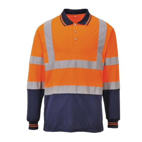 Portwest Two-Tone Long Sleeved Polo Shirt - Orange/Navy