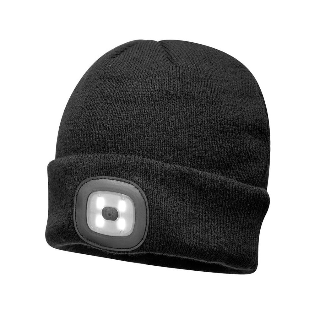 Portwest Led Rechargable Headlight Beanie Hat - Black