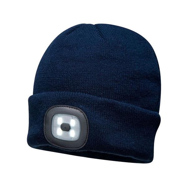 Portwest Led Rechargable Headlight Beanie Hat - Navy