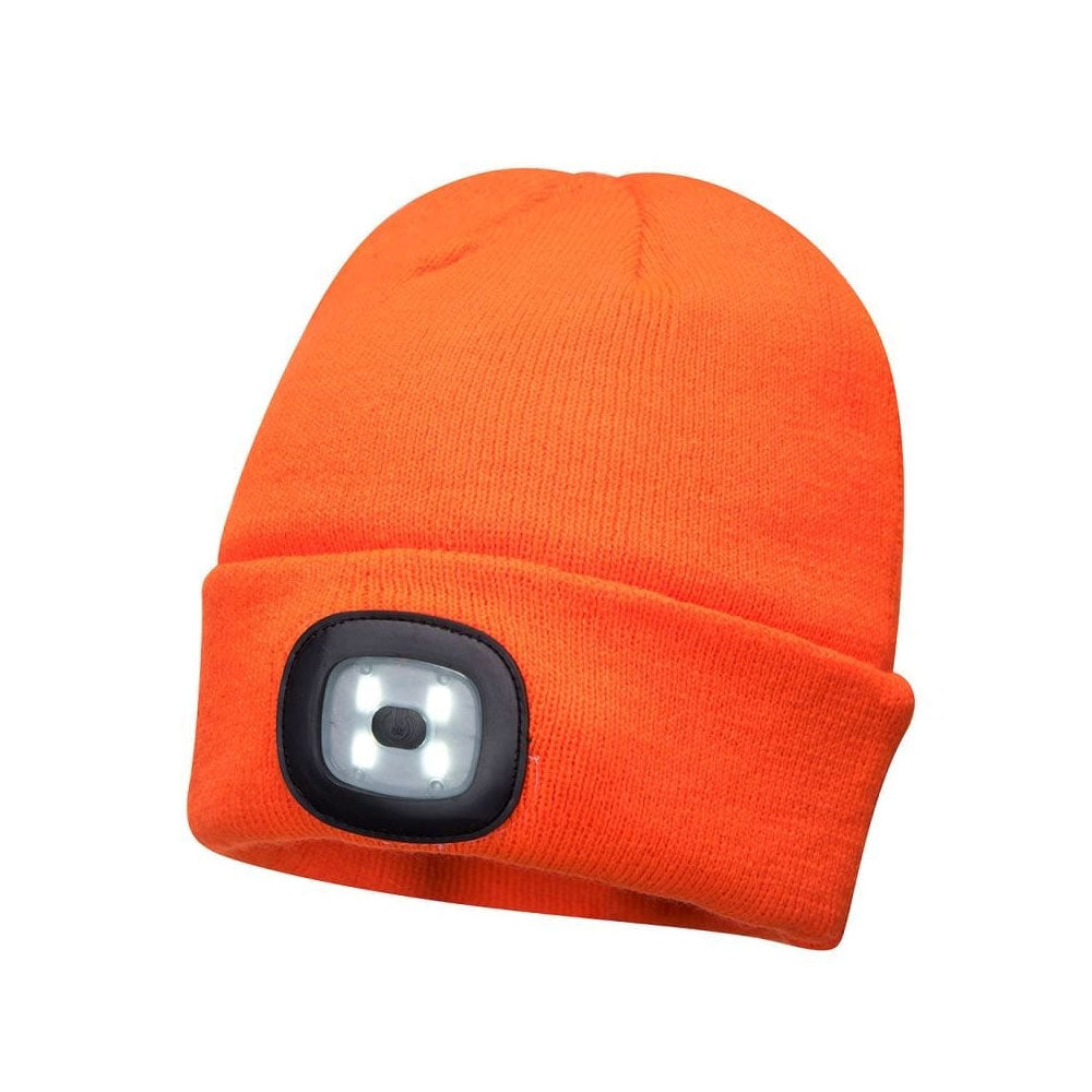 Portwest Led Rechargable Headlight Beanie Hat - Orange