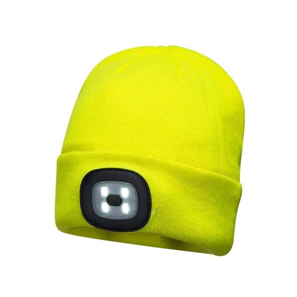 Portwest Led Rechargable Headlight Beanie Hat - Yellow