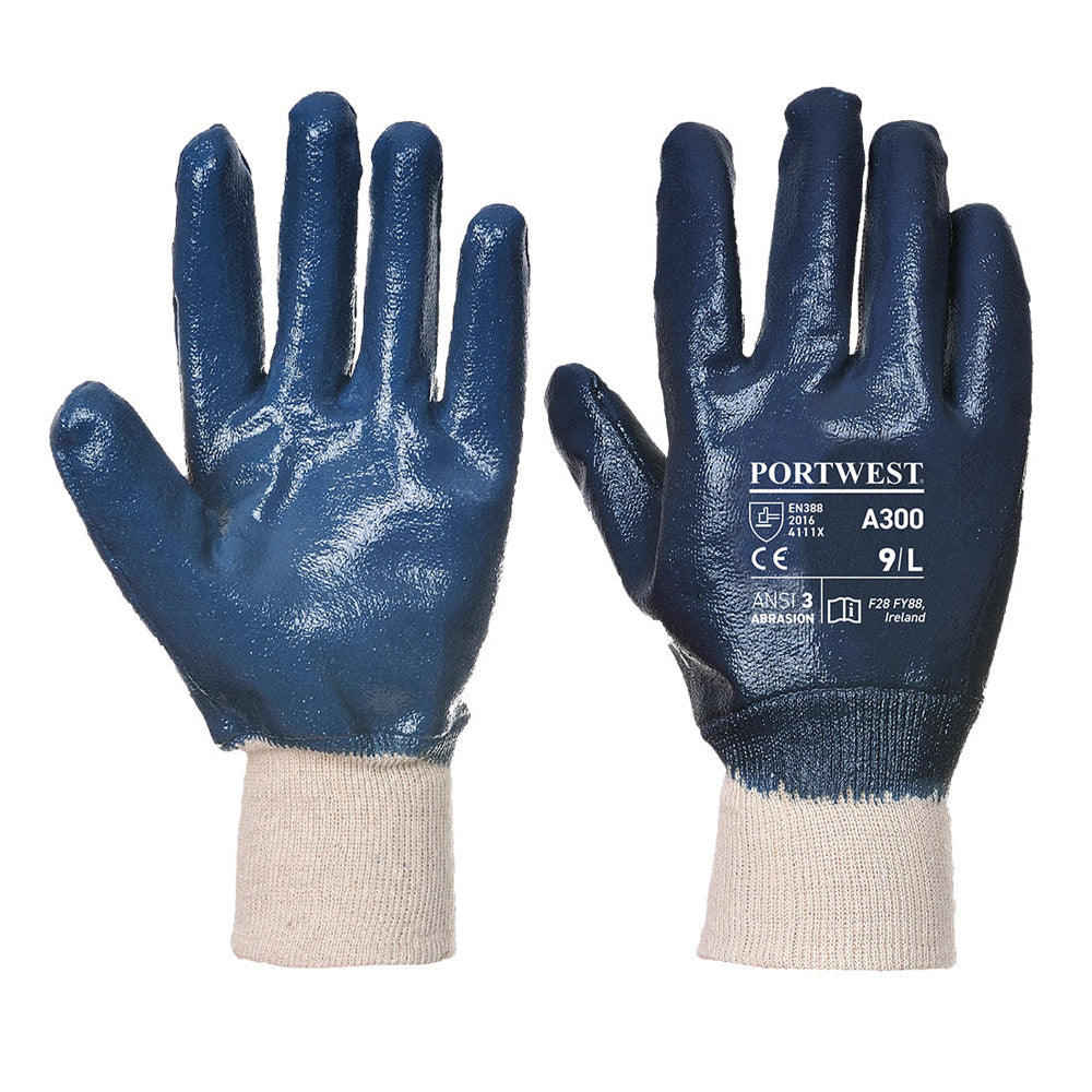 Portwest A300 Nitrile Knitwrist Gloves - Navy - X Large (Size 10) | RG30NARXL