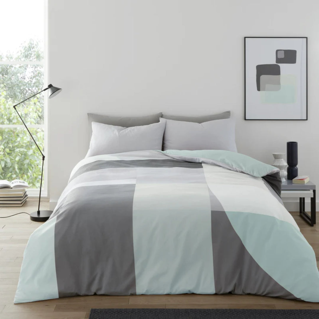 Gaveno Cavailia Abstract Blocked Single Duvet Set ( Bed Covers ) - Grey / Green | TX1029S