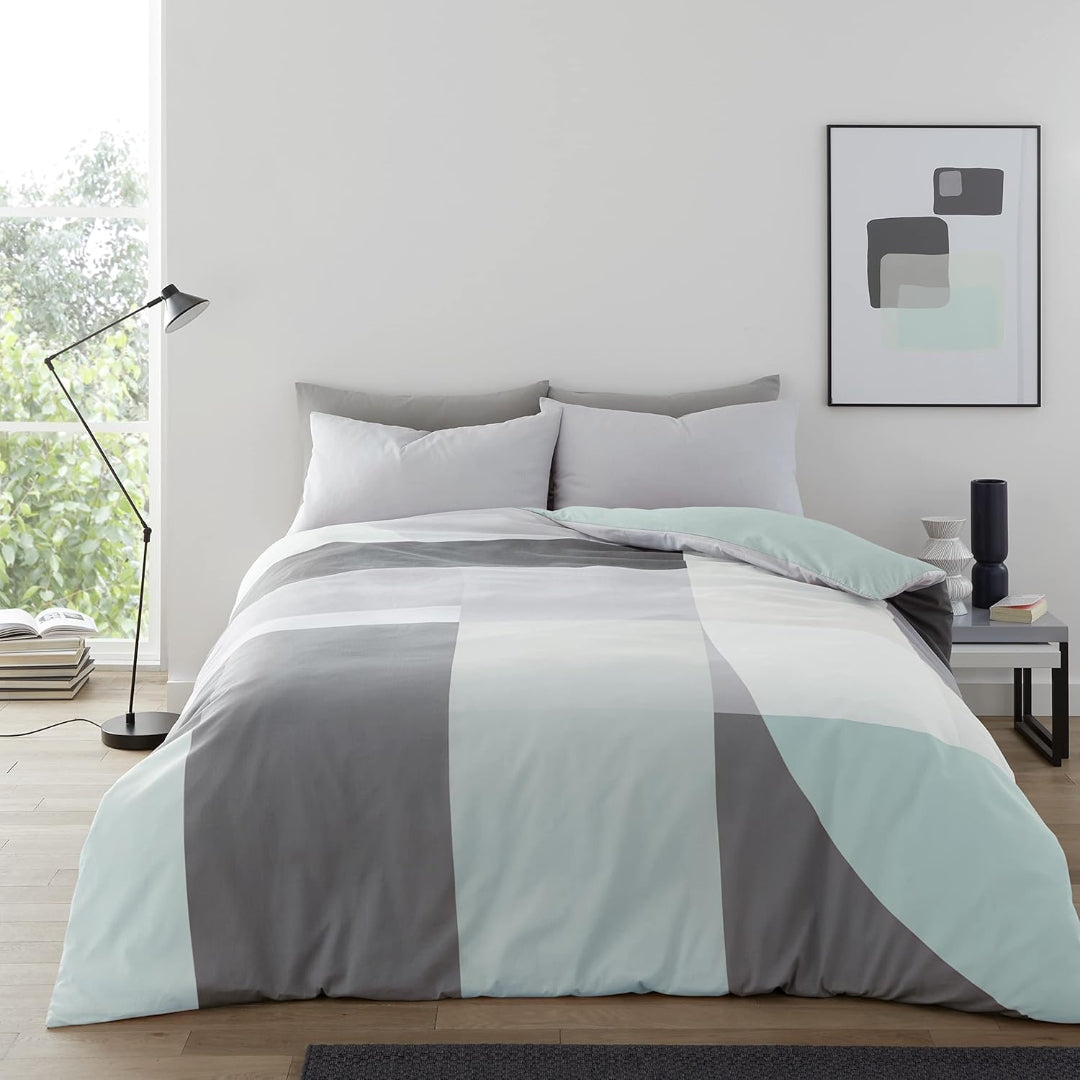 Gaveno Cavailia Abstract Blocked King Duvet Set ( Bed Covers ) - Grey / Green | TX1029K