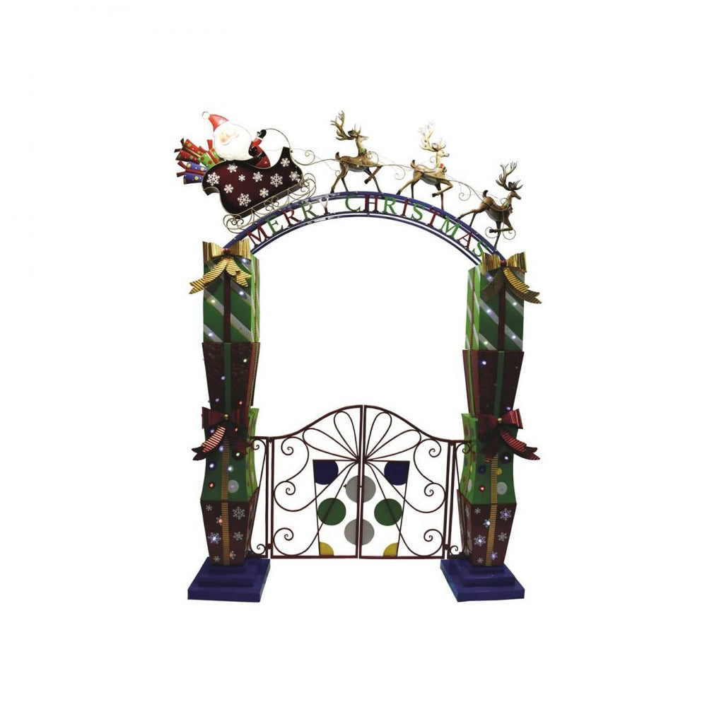 Ex-Display Pre Lit Metal Christmas Arch with Gate - Red / Green | FLV183212