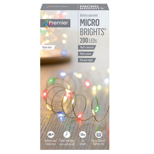 Premier 200 LED Battery Microbrights Christmas Lights with Timer - Multi Coloured | FLB151211M