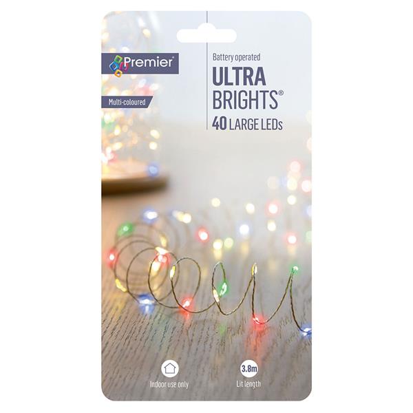 Premier 40 LED Battery Ultrabright Christmas Lights - Multi Coloured | FLB201359M