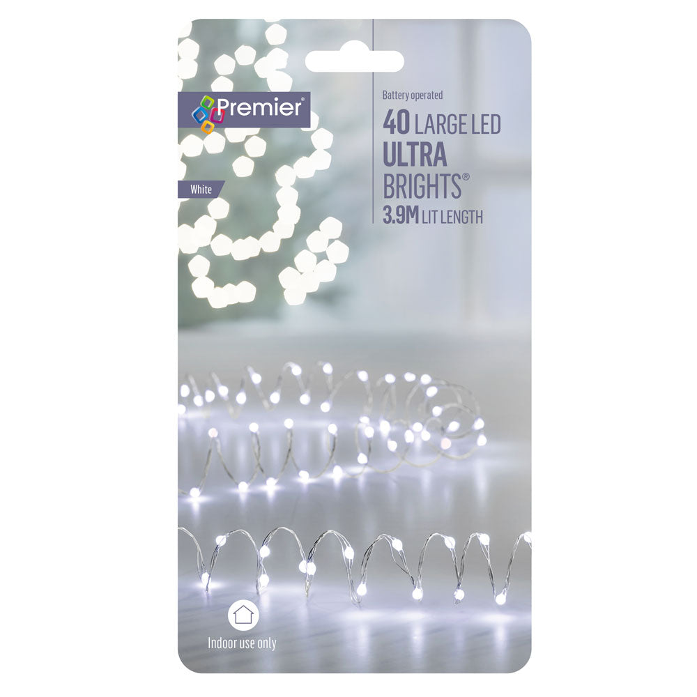 Premier 40 LED Battery Ultrabright Christmas Lights - White | FLB201359W