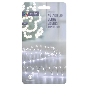 Premier 40 LED Battery Ultrabright Christmas Lights - White | FLB201359W