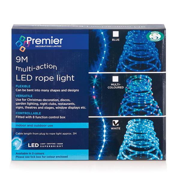 Premier 9 Metre LED Multi-Action Rope Christmas Light - White | FLI072121W
